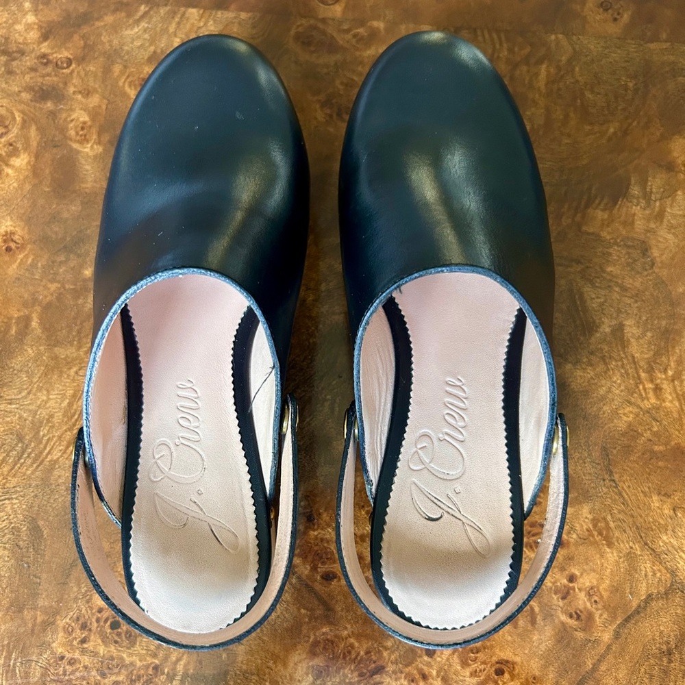 J. Crew Black Leather Clogs with Gold Accents - Picture 2 of 7
